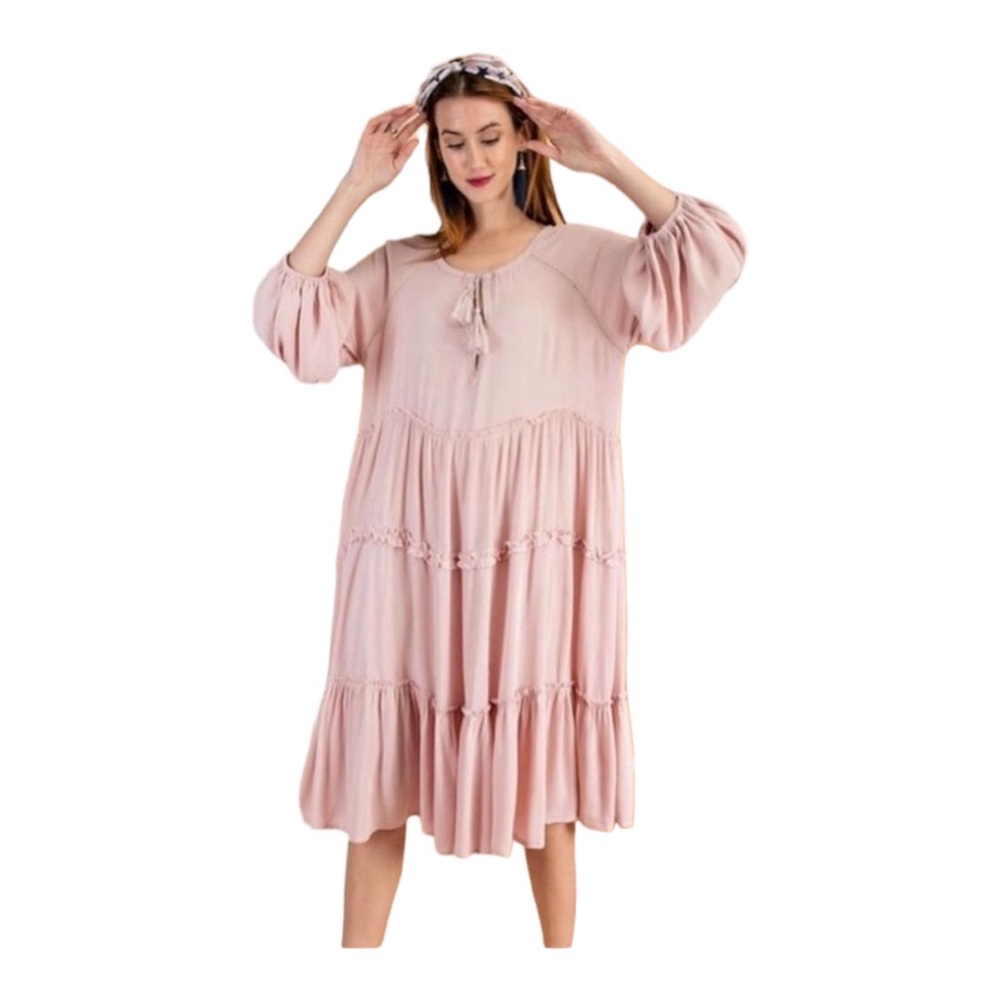 Oversized Anthropologie Easel Los Angeles Pink Ruflled Tiered Bohemian Dress